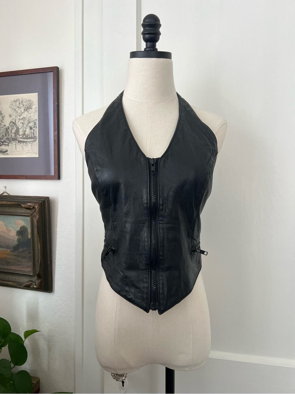 Vintage Wilsons Leather Black Zip-Up Vest Top